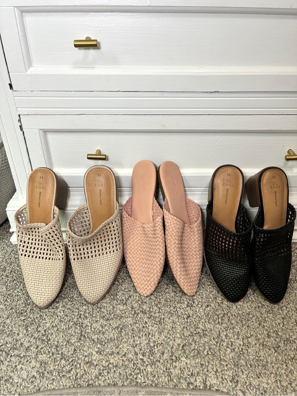 Woven Slip-On Mules in Blush, Beige, Black size 11 bundle